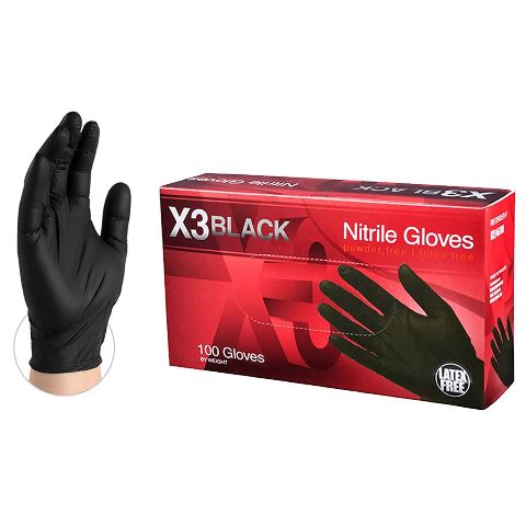 Ammex - X3 Nitrile Powder Free Gloves, Medium Black | PFMENIBLKX3 ...