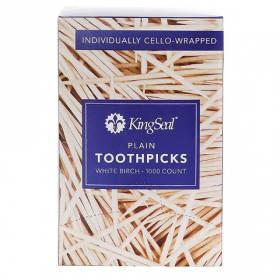 KingSeal - Birch Wood Toothpicks, Plain Cello Wrapped, 12/1000 count