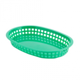 Tablecraft - Basket with Flat Bottom, Oval, Green Plastic, 10.5x7x1.5, 12 count