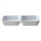 Sauce Dish with 2 Compartments, 4 oz White Melamine, 6x3 Rectangular, 12 count