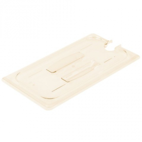 Cambro - Food Pan Lid, Flat with Handle and Spoon Notch, 1/3 Size High Heat Amber, each