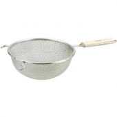 Winco - Strainer, 8 Fine Double Mesh, Tinned with Wood Handle