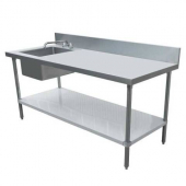 Omcan - Work Table with Left Sink and 6&quot; Backsplash, 30x72 Stainless Steel, each