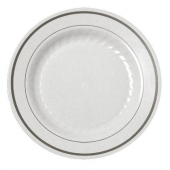 Fineline Settings - Silver Splendor Plate, 10.25&quot; White Plastic, 120 count