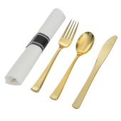 Fineline Setttings - Golden Secrets Napkin Roll with Fork, Spoon and Knife, 70 count