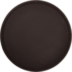 Winco - Serving Tray, 14&quot; Round Brown Easy-Hold Rubber-Lined