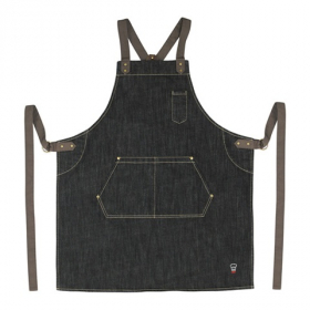 Winco - Signature Chef Bib Apron, Heavyweight Denim Cross-Back with 2 Pockets, 31.75x26.75, each