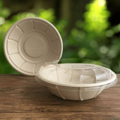 Round Bagasse Bowl Lid, Molded Fiber, Fits 16-24oz.