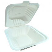 Food Container with Hinged Clamshell Lid, 5&quot; Square Bagasse, 500 count
