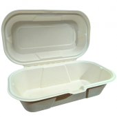 Food Container with Hinged Clamshell Lid, 8x4x3 Bagasse, 500 count