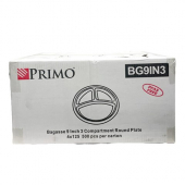 Primo - Plate, 9&quot; Round Bagasse with 3-Compartments, 500 count