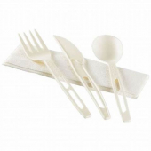 Fineline Settings - Conserveware Cutlery Kit Napkin Roll with Black Fork, Spoon and Knife, CPLA