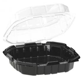 Anchor - Crisp Food Technologies Hinged Container, 9x9 1-Compartment Black Base with Clear Anti-Fog
