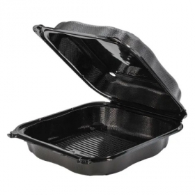 Genpak - Clover Hinged Container, Extra Large 9.23x9.65x2.88 Black PP Plastic, 150 count