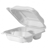 Genpak - Clover Hinged Container, Large 3-Compartment 8.35x8.32x2.88 Stone PP Plastic