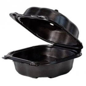 Genpak - Clover Hinged Sandwich Container, Large 5.84x6.25x2.88 Black PP Plastic, 300 count