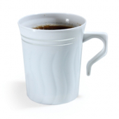 Fineline Settings - Silver Splendor Coffee Mug, 8 oz White PS Plastic with Silver Rim, 120 count