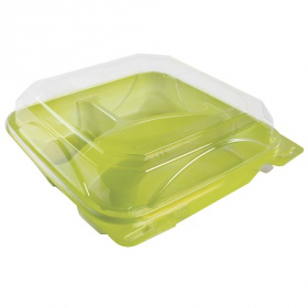 BottleBox - Food Container with 3 Compartments, 8x8 Lime Green Hinged PET Plastic, 200 count