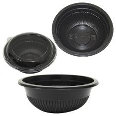 Bowl, 16 oz Black Plastic Bowl with Clear Lid