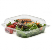 BottleBox - Food Container with 3 Compartments, 8x8 Clear Hinged PET Plastic, 200 count