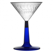 Fineline Settings - Flairware Martini Glass, 6 oz Clear Plastic Top and Blue Base, 144 count