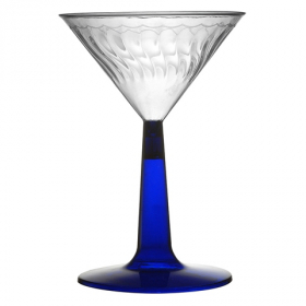Fineline Settings - Flairware Martini Glass, 6 oz Clear Plastic Top and Blue Base, 144 count