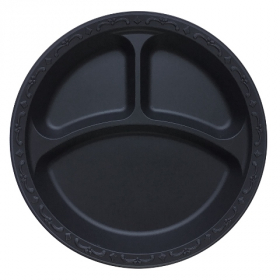 Ecopax - Pebble Series Plate, 10.25&quot; 3-Compartment Black MFPP, 400 count