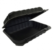 Ecopax - Pebble Series Hinged Container, 8x6.5x2.5 Black PP with 1 Compartment, 300 count