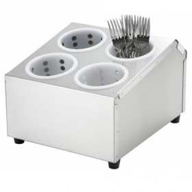 Winco - Flatware Cylinder Holder, Stainless Steel with 2 Tiers and 4 Holes