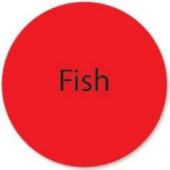 Label, &#039;Fish&#039;, 1&quot; Radiant Red Circle