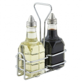 Winco - Oil and Vinegar Cruet Set with Chrome-Plated Rack, 6 oz Square Glass, each