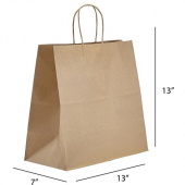 Paper Bag with Handle, Plain Kraft, 13x7x13, 250 count