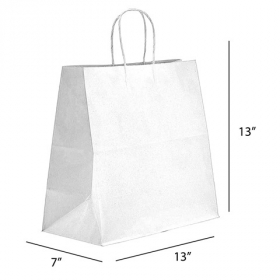 Paper Bag with Handle, 13x7x13 White Kraft, 250 count