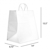Paper Bag with Handle, 14x10x15 White Kraft, 200 count
