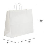 Paper Bag with Handle, 16x6x13 White Kraft, 250 count