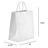 Paper Bag with Handle, 8x4.75x10.5 White Kraft, 250 count