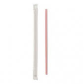 Straw, 7.75&quot; Giant White Straw with Red Stripe, Paper Wrapped