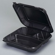 Genpak - Harvest&nbsp;Pro Container, Large Hinged, 3 Compartment, Black, 9.25x9.25x3