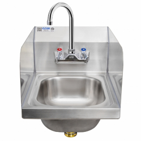 GSW - Hand Sink, Wall Mount with Welded Splash Guards, 12x12.25 Stainless Steel with 7.75&quot; Backsplas