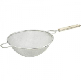 Winco - Strainer, 10.5&quot; Medium Single Mesh, Tinned with Wood Handle