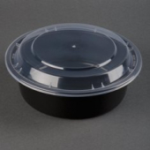 Tripak - Food Container Combo, 7&quot; Deep Round, 32 oz, Black Base with Clear Lid, Microwaveable