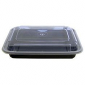 Tripak - Food Container Combo, 28 oz Rectangular, 8x6x1.5 Black Base with Clear Lid, Microwaveable