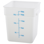 Winco - Food Storage Container, 18 Quart Square White PP Plastic