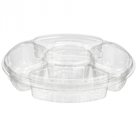 Inline Plastics - Essentials Platter with 5 Compartments and Lid, Clear PET Plastic, 55 count