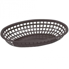 Winco - Basket, Oval Black Plastic, 10.25x6.75x2, 12 count