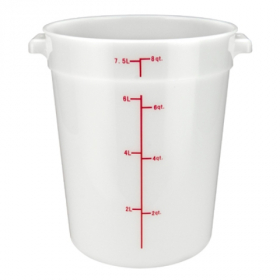 Winco - Food Storage Container, 8 Quart Round White PP Plastic, each