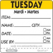 Label, 2&quot; Square, &quot;Tuesday&quot;