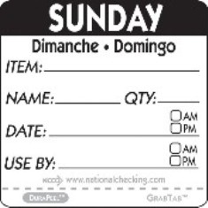 Label, 2&quot; Square, &quot;Sunday&quot;
