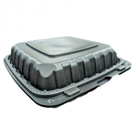 Primo - Hinged Container, 8&quot; MFPP Black with 1 Compartment, 150 count