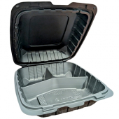 Primo - Hinged Container, 8&quot; MFPP Black with 3 Compartments, 150 count